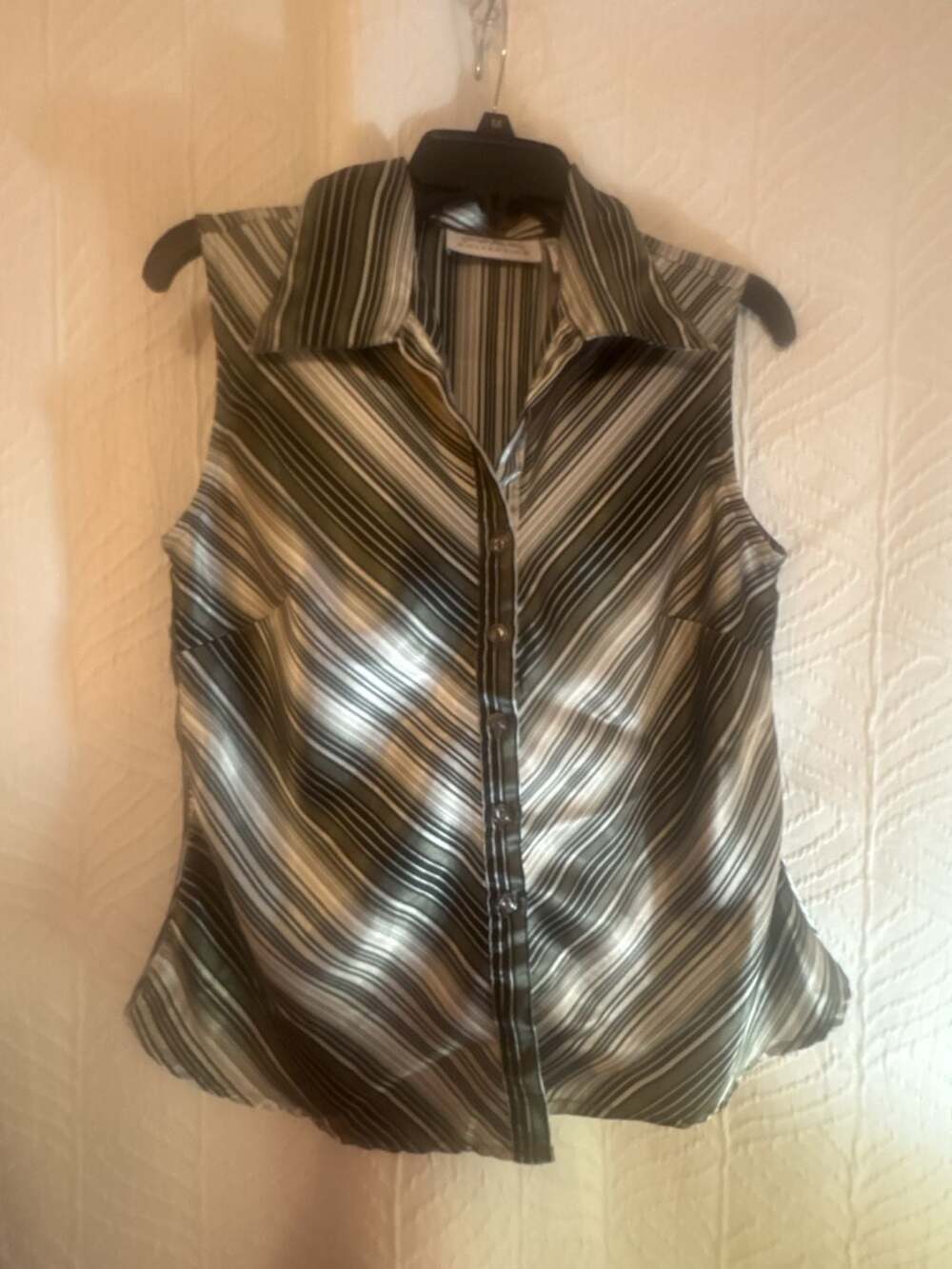 Giorgio Fiorini Collection Green Stripe Sleeveless Button Down Blouse Size M